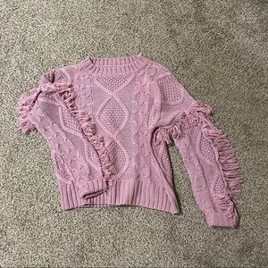 Pink Lily Fringe Cable Knit Mauve Sweater